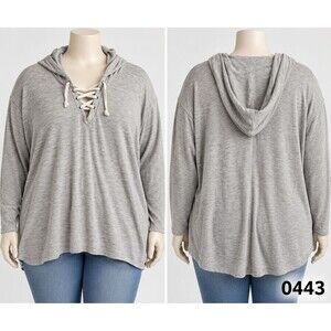 No Boundaries Heather Gray Lace Up Hoodie Loungewear Top XL 16/18 - 0443